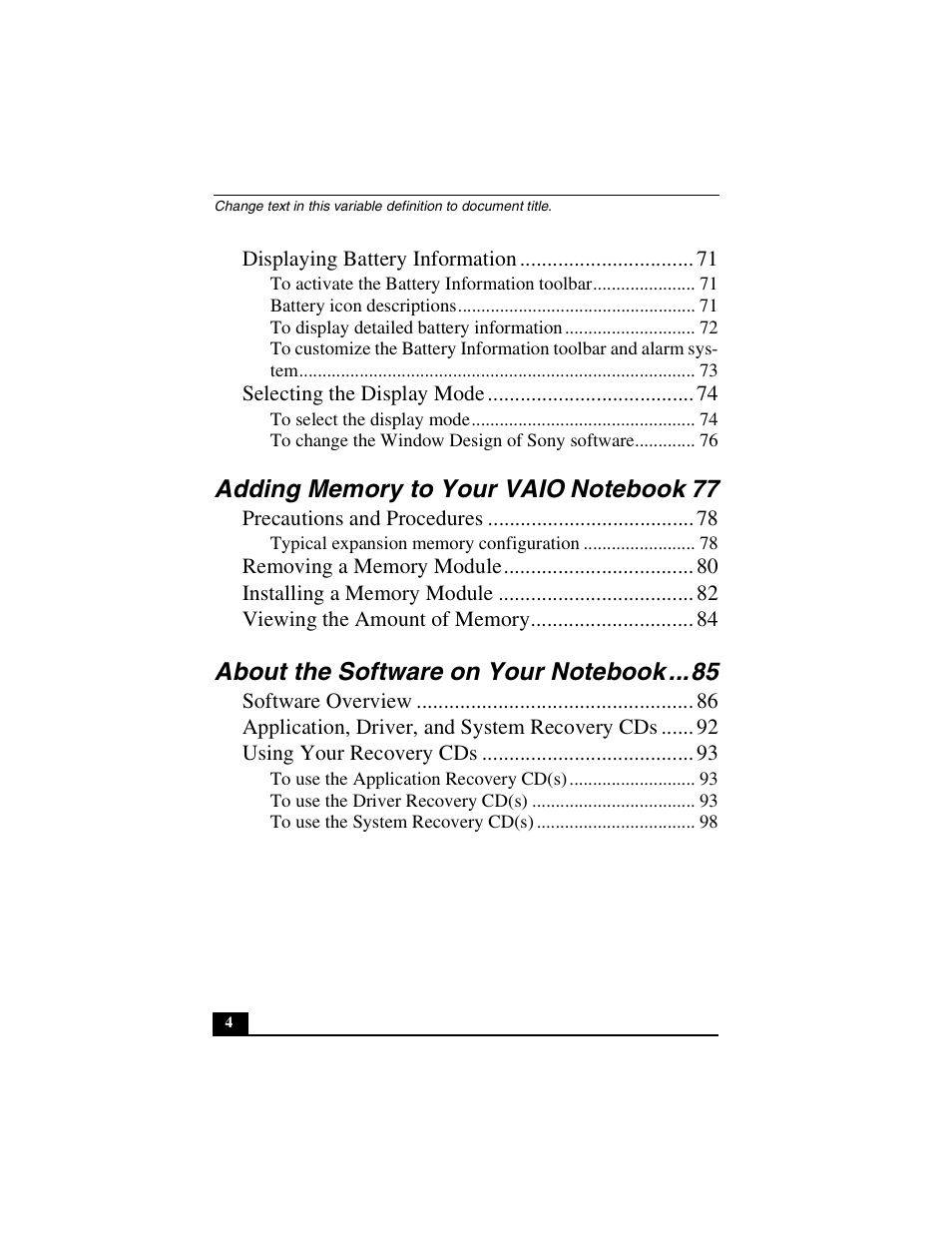 Sony PCG-FX410 User Manual | Page 4 / 132