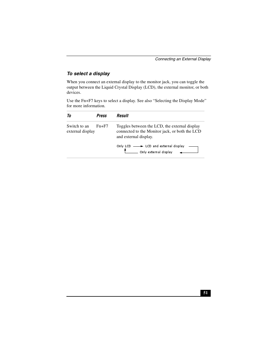 To select a display | Sony PCG-FX410 User Manual | Page 51 / 132