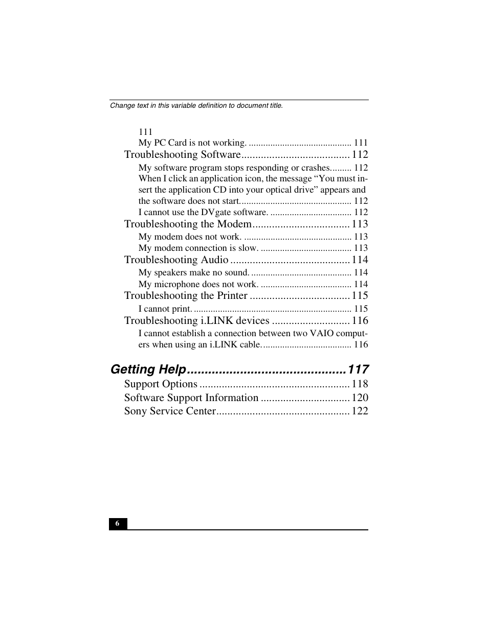 Getting help | Sony PCG-FX410 User Manual | Page 6 / 132