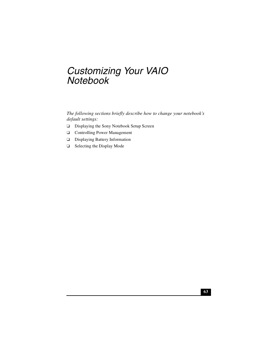 Customizing your vaio notebook | Sony PCG-FX410 User Manual | Page 63 / 132