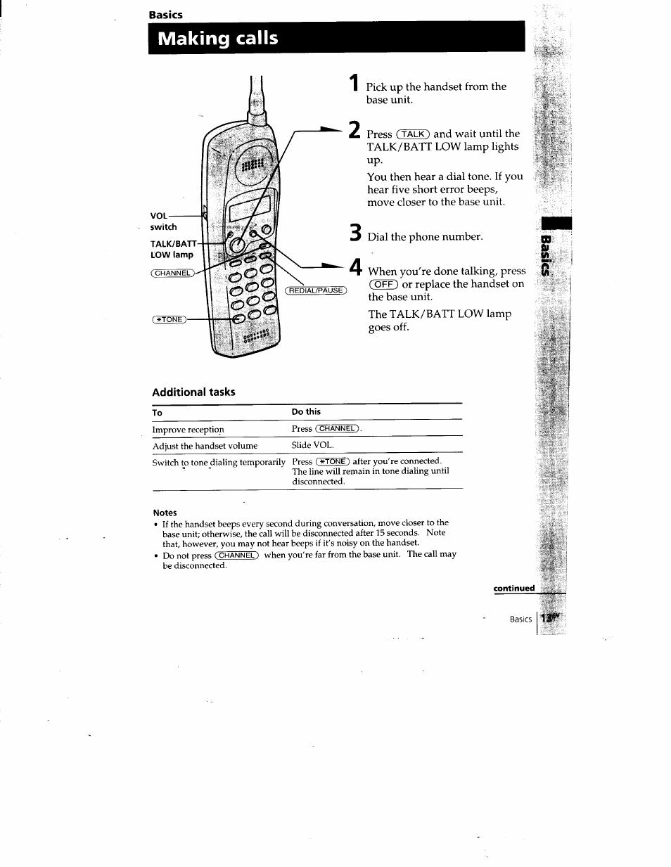 Basics, Making calls | Sony SPP-A400 User Manual | Page 13 / 67