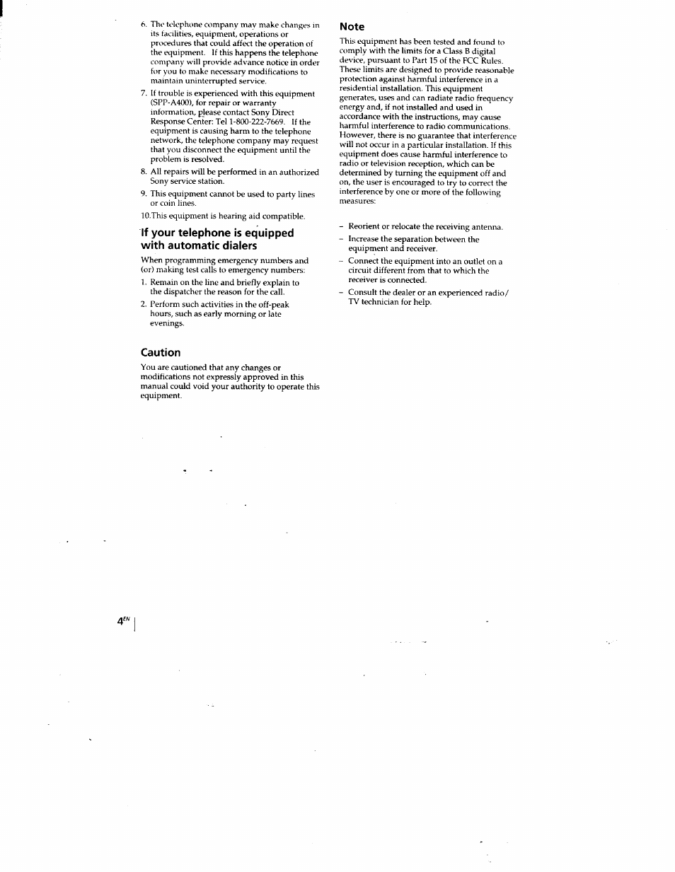 Note, Caution | Sony SPP-A400 User Manual | Page 4 / 67