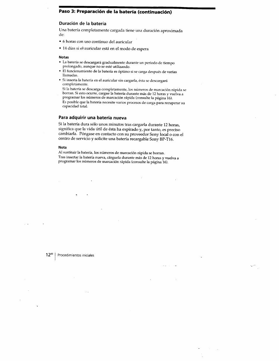 Duración de la batería, Para adquirir una batería nueva | Sony SPP-A400 User Manual | Page 45 / 67