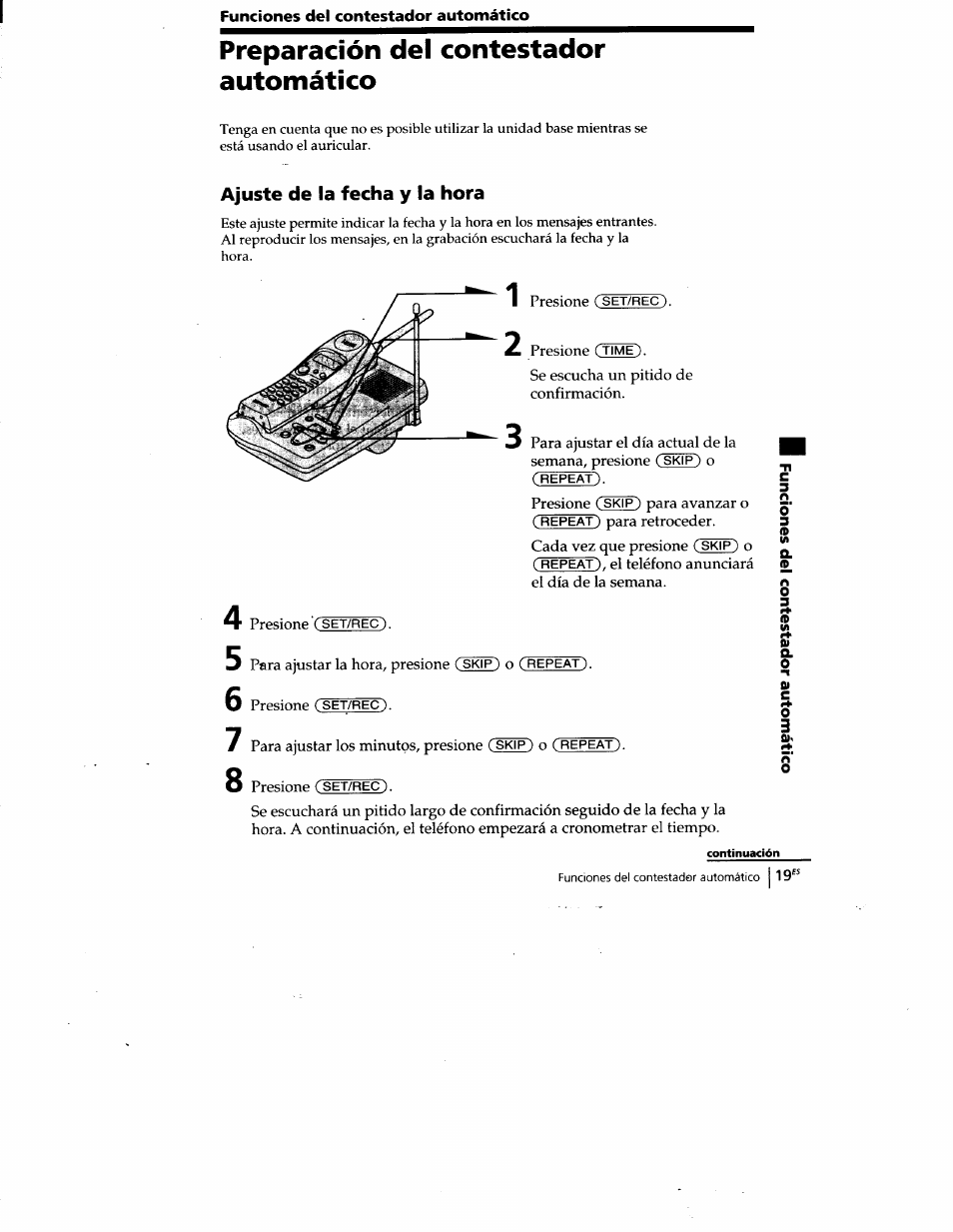 Ajuste de la fecha y la hora, Preparación del contestador automático | Sony SPP-A400 User Manual | Page 52 / 67