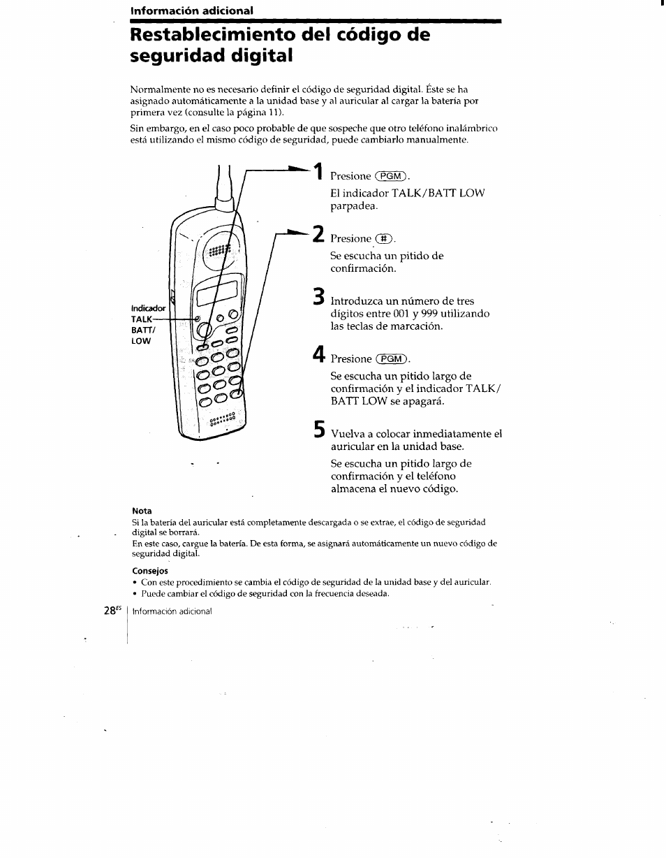 Restablecimiento del código de seguridad digital | Sony SPP-A400 User Manual | Page 61 / 67