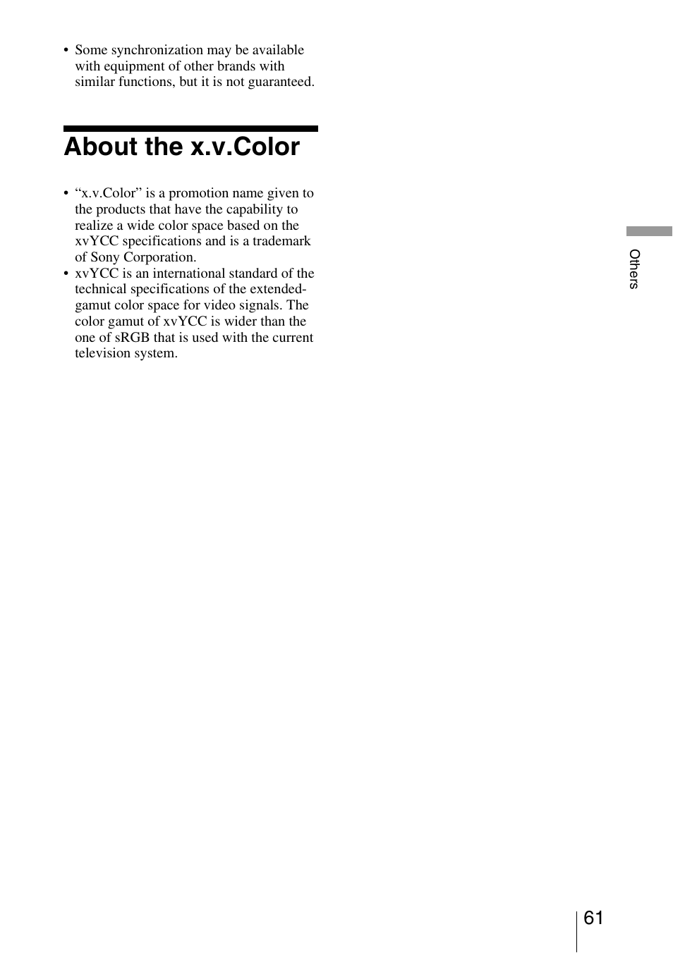 About the x.v.color | Sony VPL-VW85 User Manual | Page 61 / 86