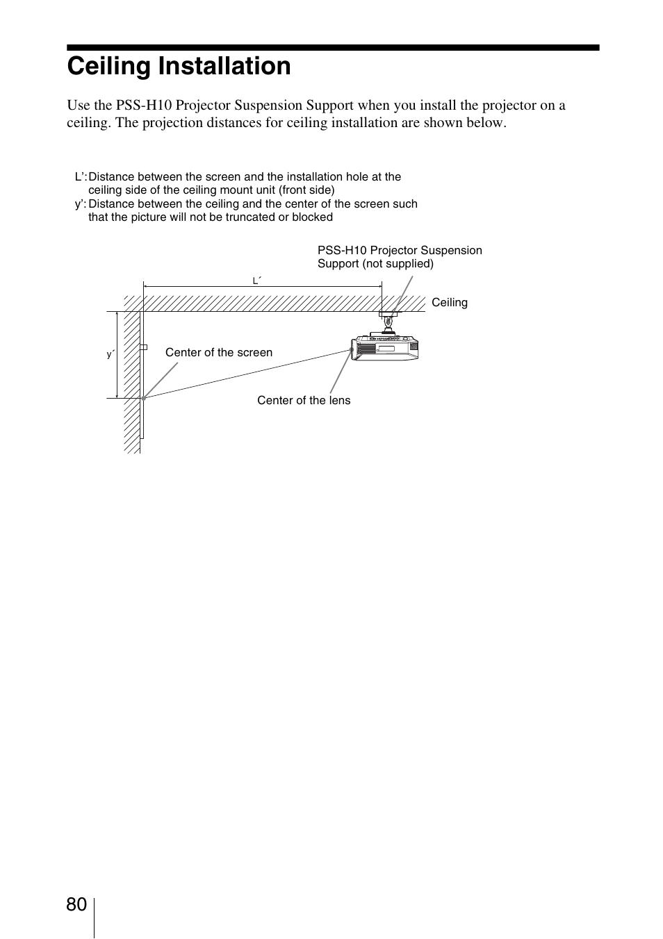 Ceiling installation, See “ceiling installation | Sony VPL-VW85 User Manual | Page 80 / 86