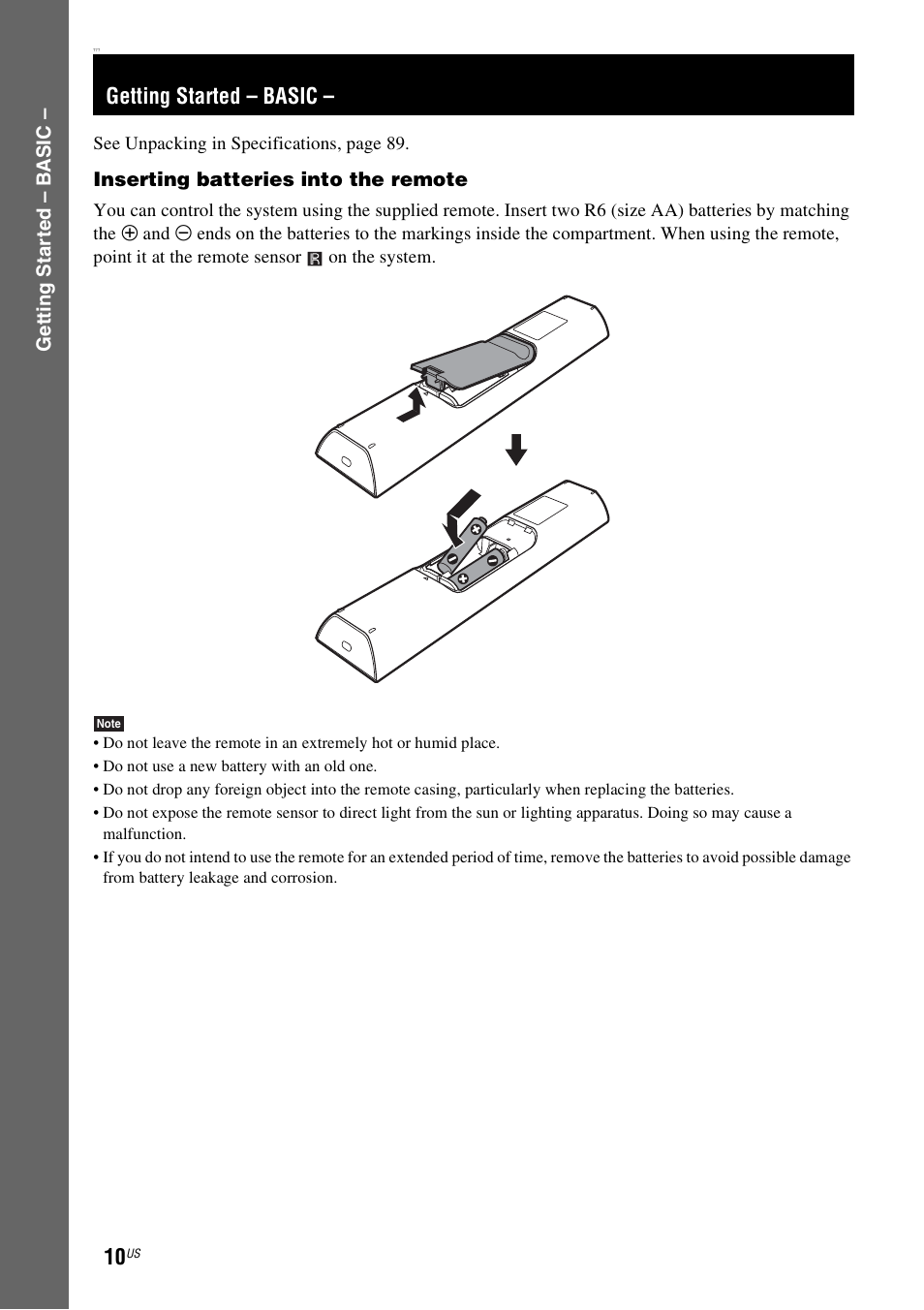 Getting started - basic, Getting started – basic | Sony DAV-X1V User Manual | Page 10 / 107