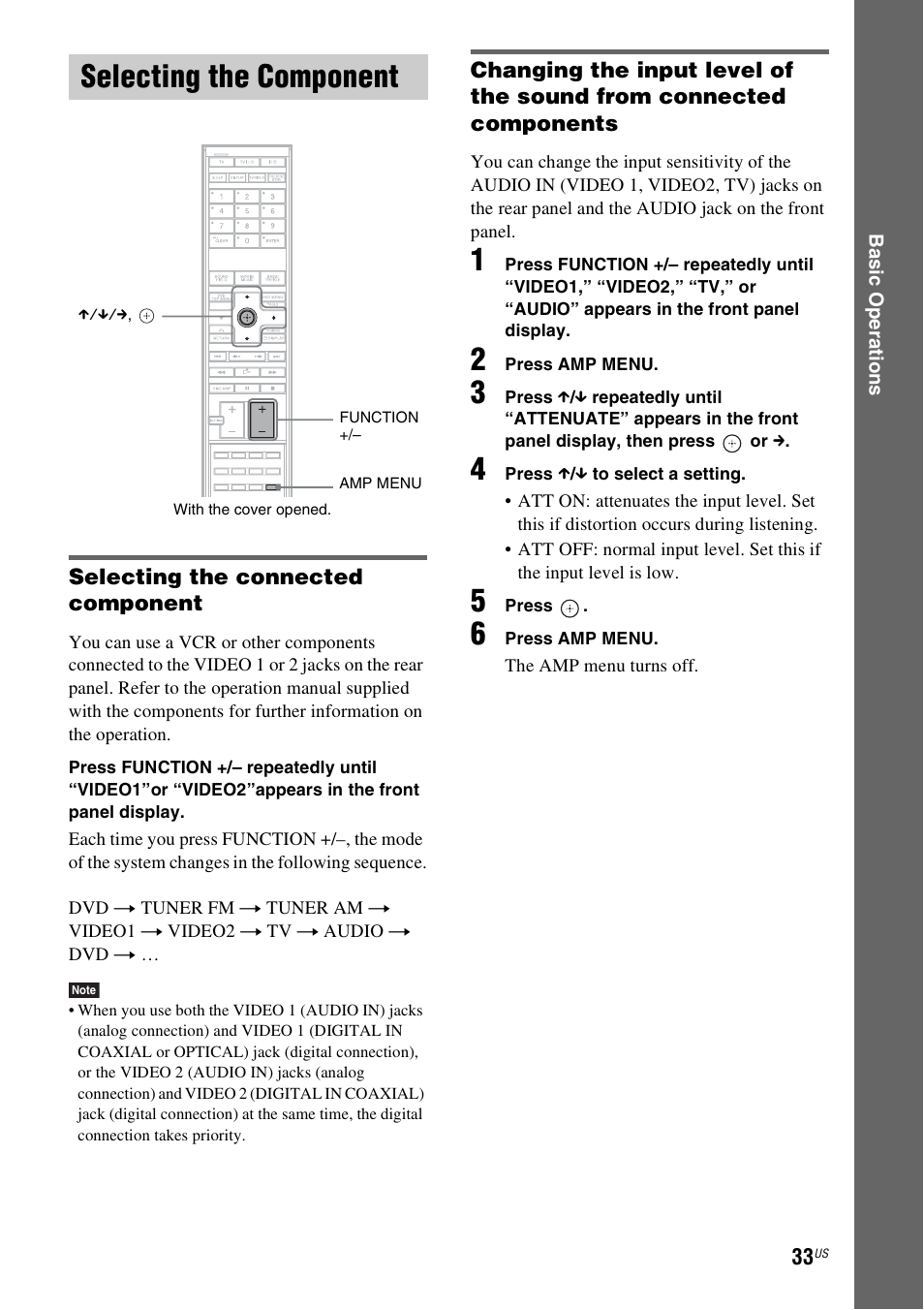 Selecting the component, Selecting the connected component | Sony DAV-X1V User Manual | Page 33 / 107