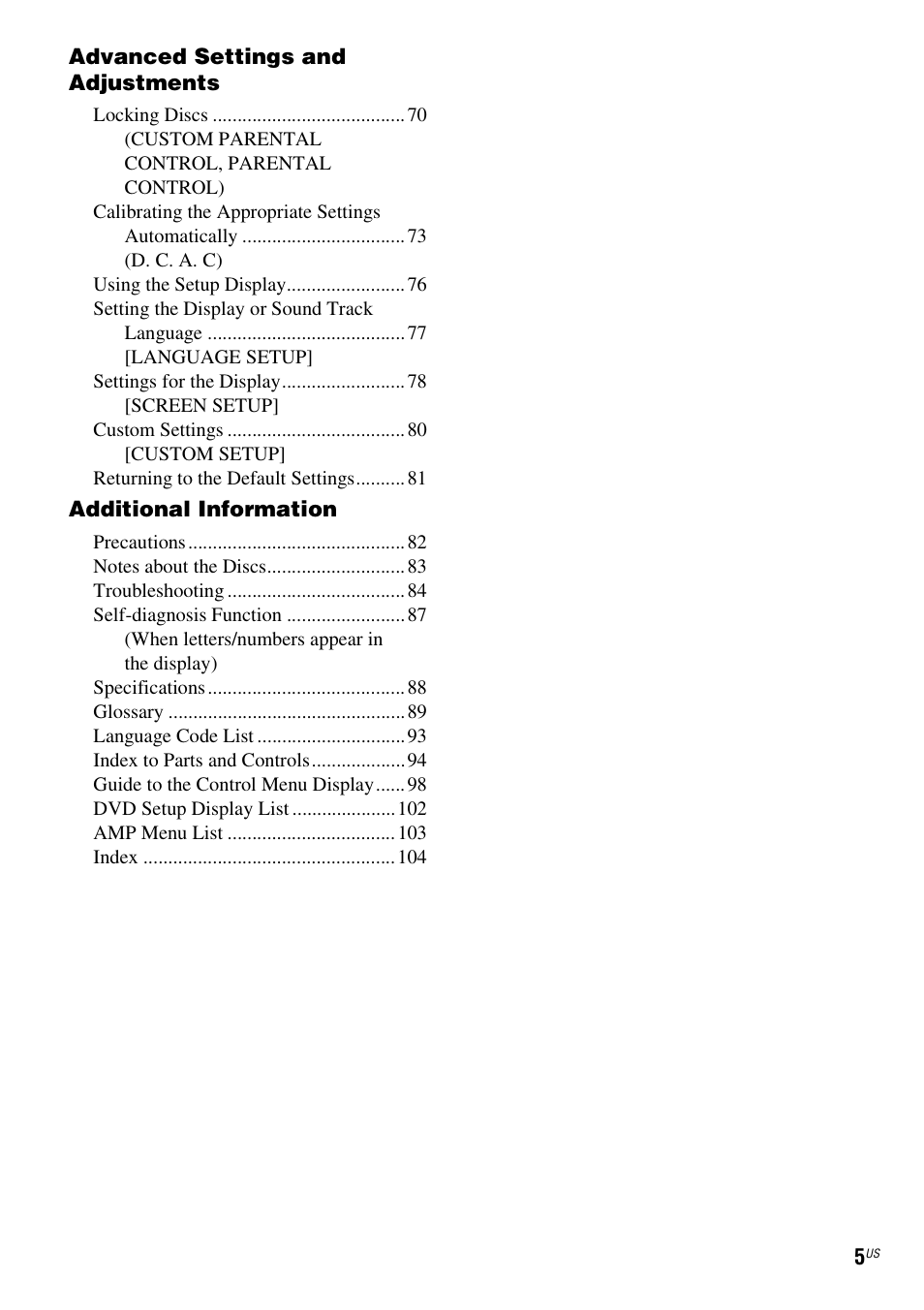 Sony DAV-X1V User Manual | Page 5 / 107