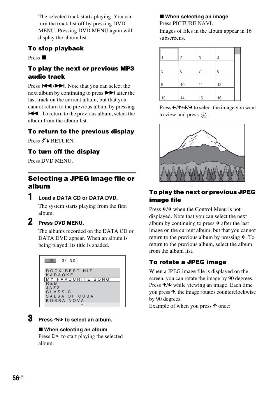 Selecting a jpeg image file or album | Sony DAV-X1V User Manual | Page 56 / 107