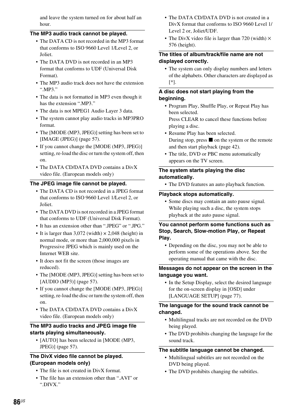 Sony DAV-X1V User Manual | Page 86 / 107