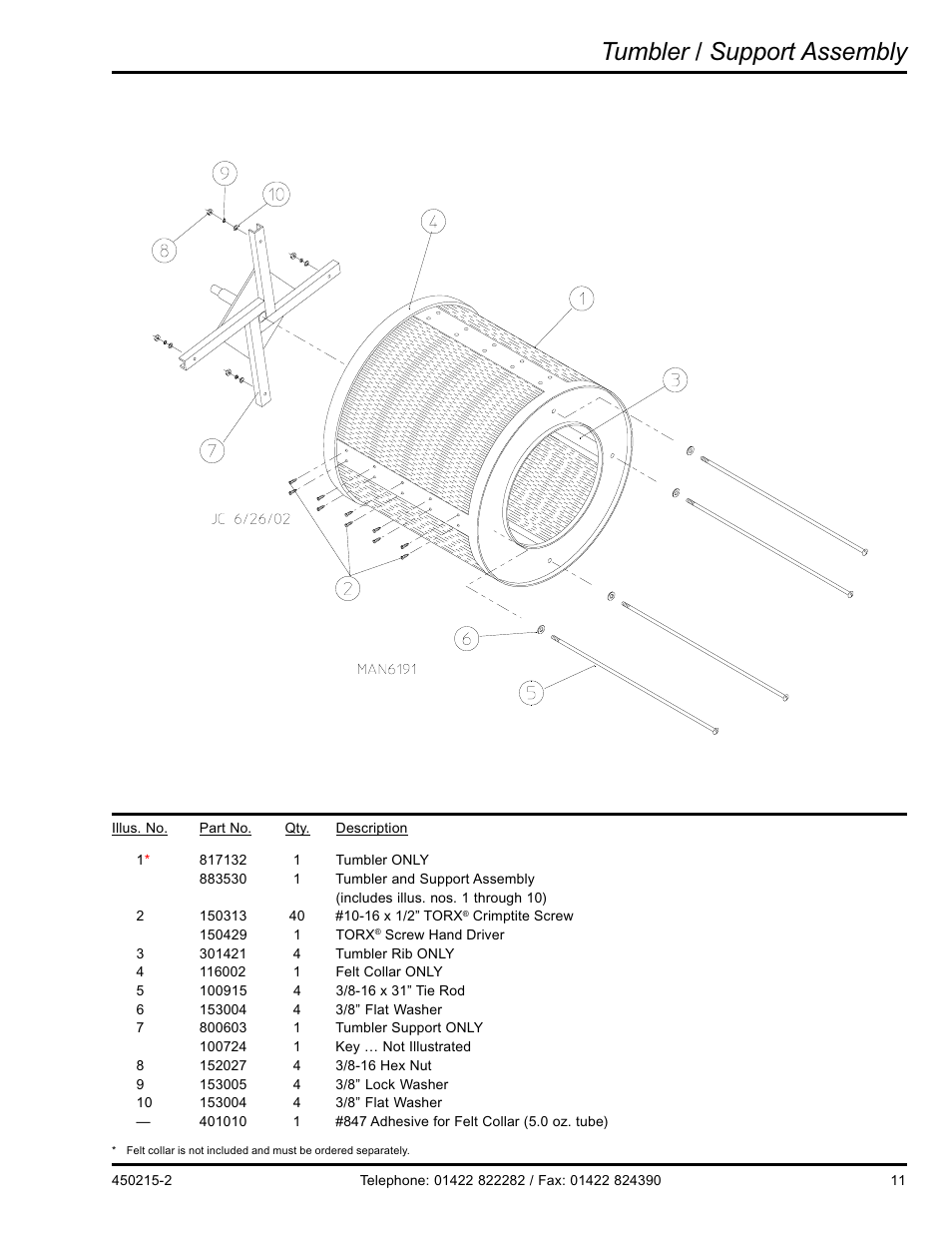 Tumbler / support assembly | American Dryer Corp. D3030 User Manual | Page 11 / 28