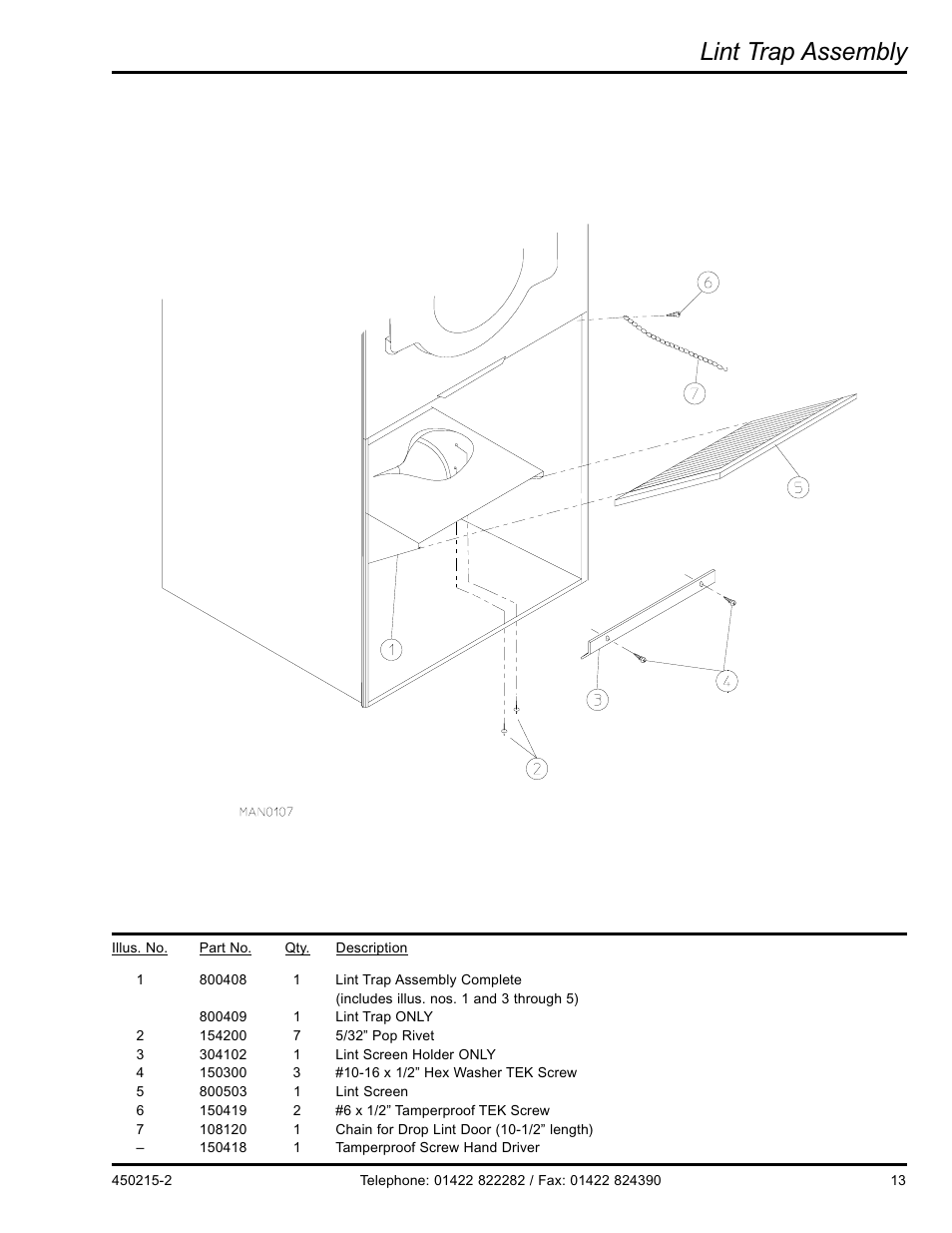 Lint trap assembly | American Dryer Corp. D3030 User Manual | Page 13 / 28