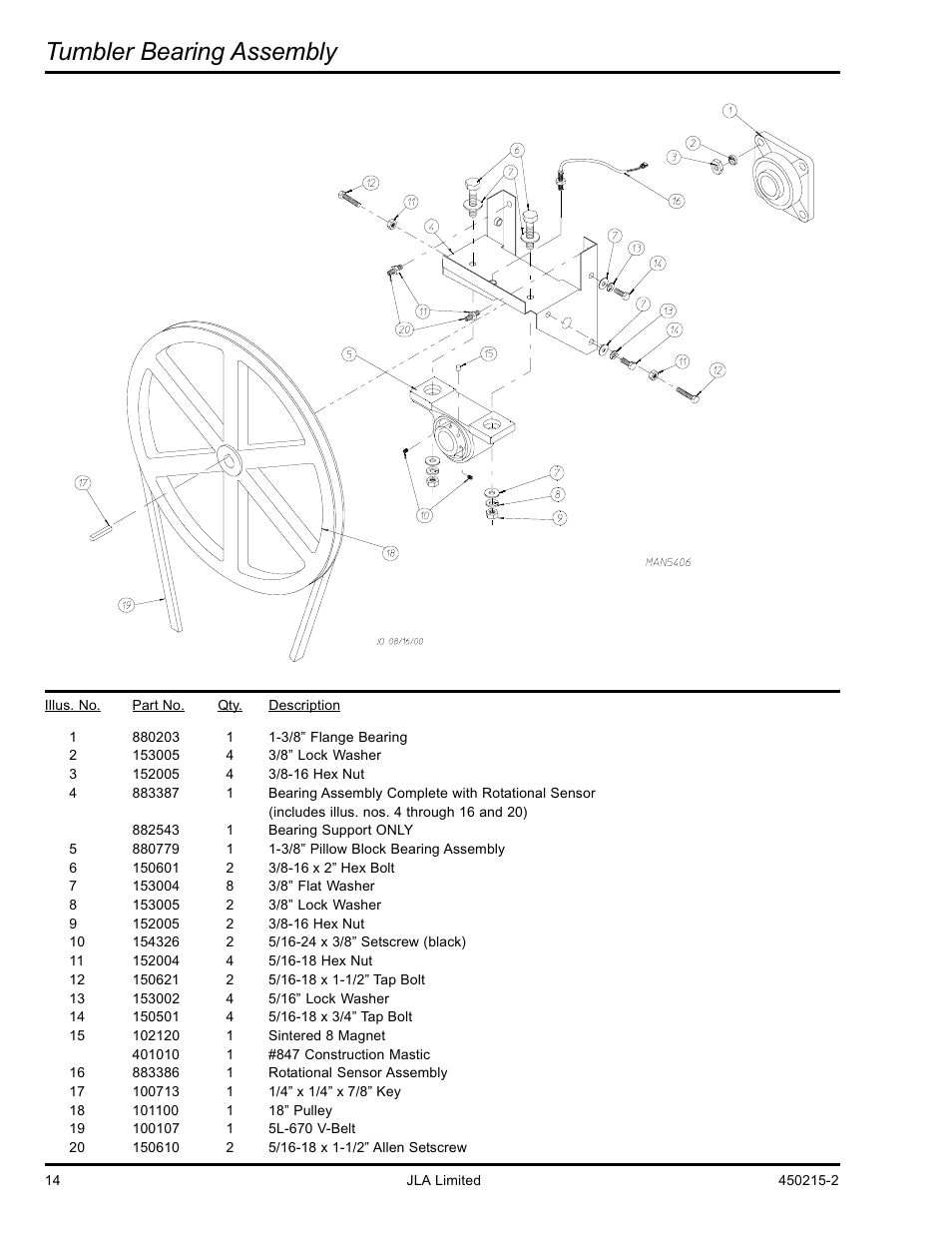 Tumbler bearing assembly | American Dryer Corp. D3030 User Manual | Page 14 / 28