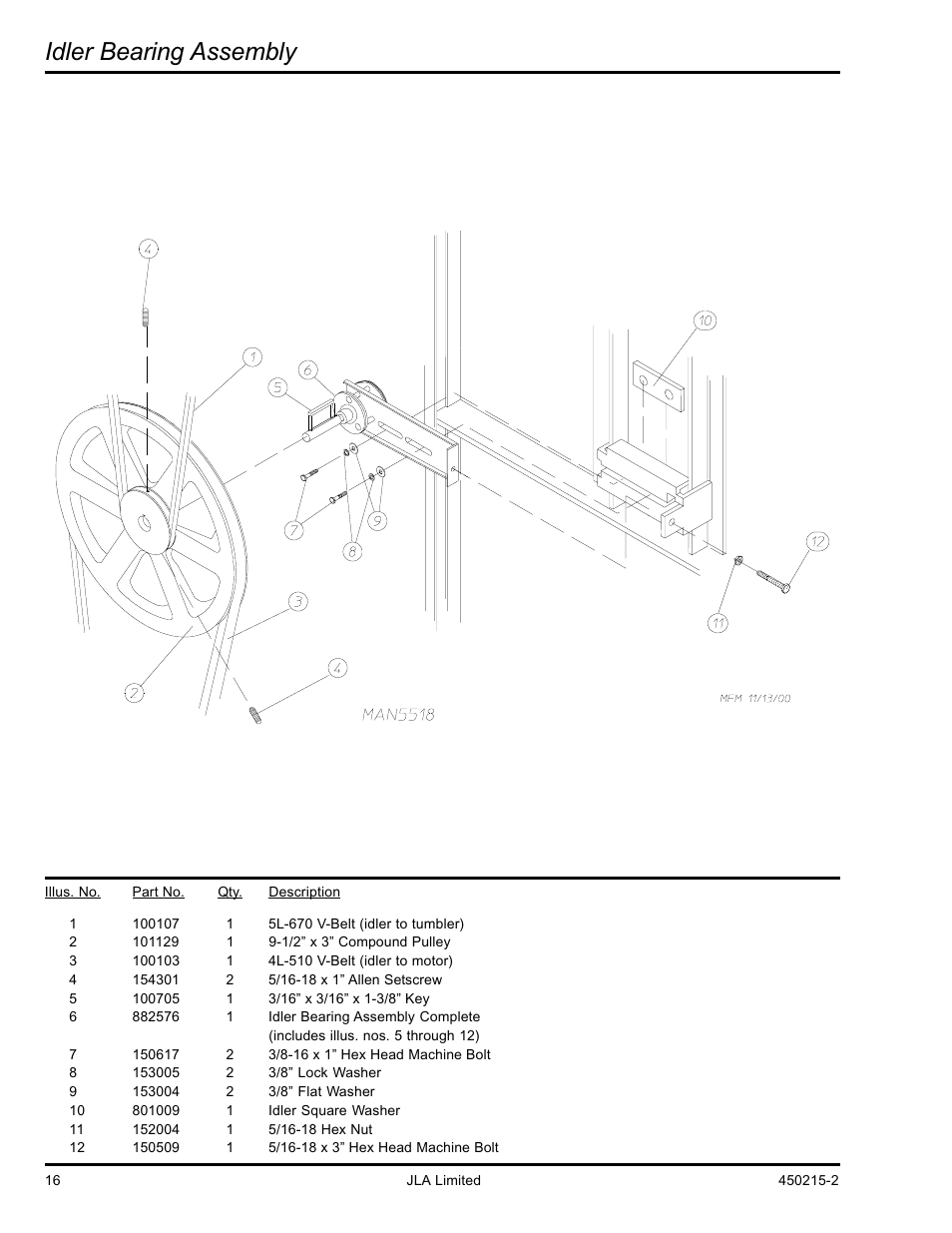 Idler bearing assembly | American Dryer Corp. D3030 User Manual | Page 16 / 28