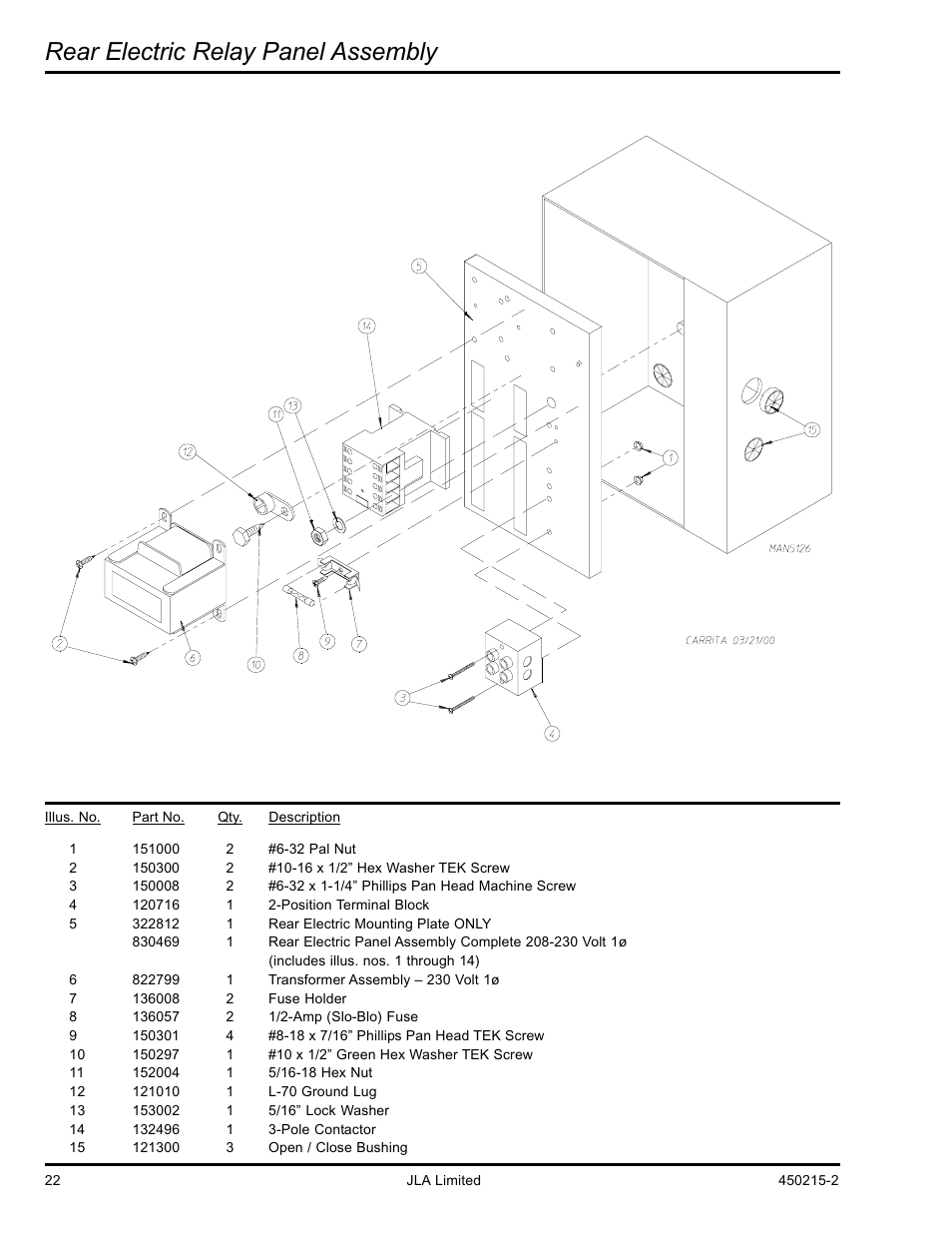 Rear electric relay panel assembly | American Dryer Corp. D3030 User Manual | Page 22 / 28