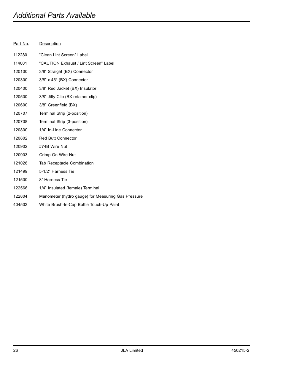 Additional parts available | American Dryer Corp. D3030 User Manual | Page 26 / 28
