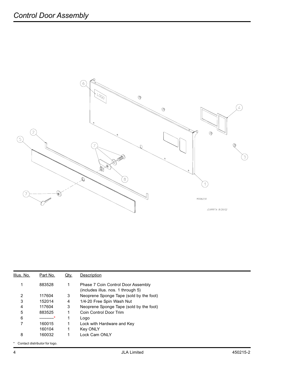 Control door assembly | American Dryer Corp. D3030 User Manual | Page 4 / 28