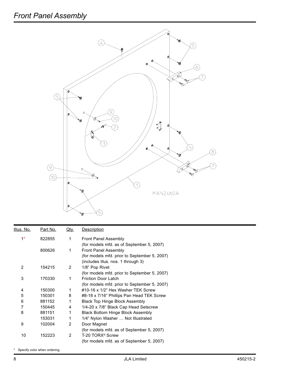 Front panel assembly | American Dryer Corp. D3030 User Manual | Page 8 / 28