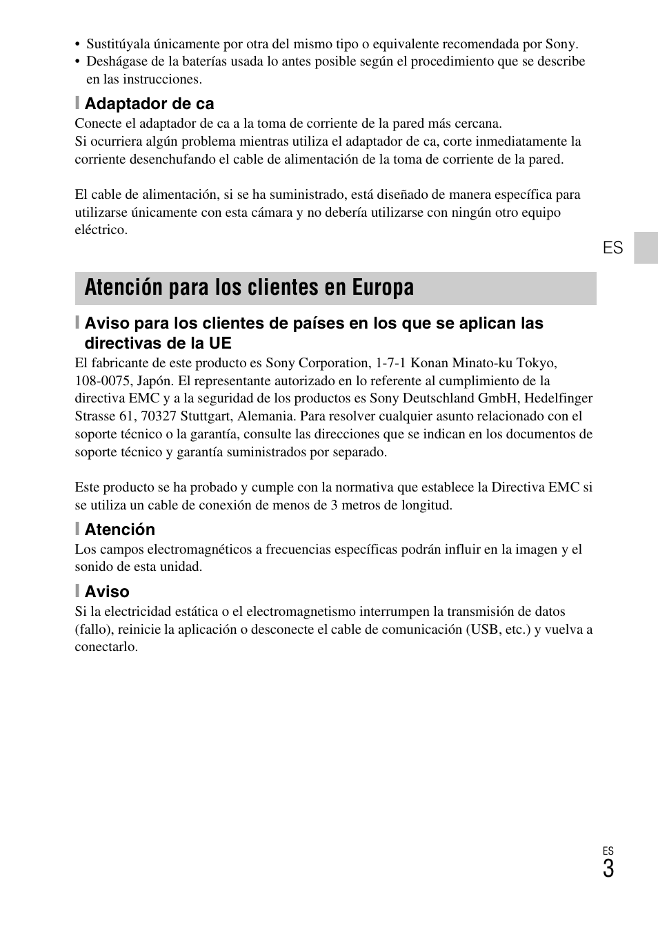 Atención para los clientes en europa | Sony DSC-WX10 User Manual | Page 31 / 56