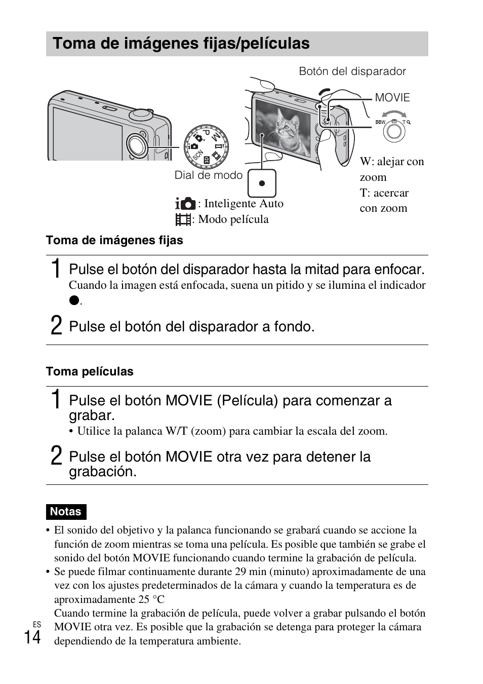 Toma de imágenes fijas/películas | Sony DSC-WX10 User Manual | Page 42 / 56