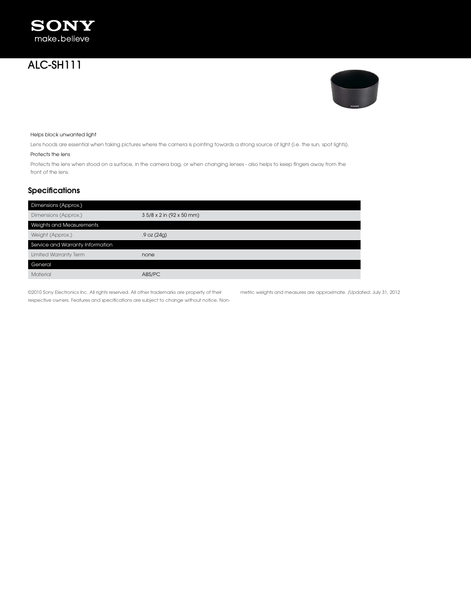 Sony ALC-SH111 User Manual | 1 page
