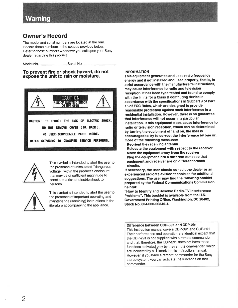 Sony CDP-391 User Manual | Page 2 / 17