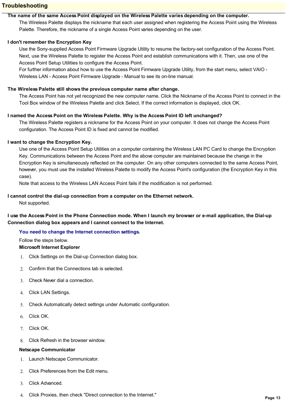 Troubleshooting | Sony PCWA-A200 User Manual | Page 13 / 17