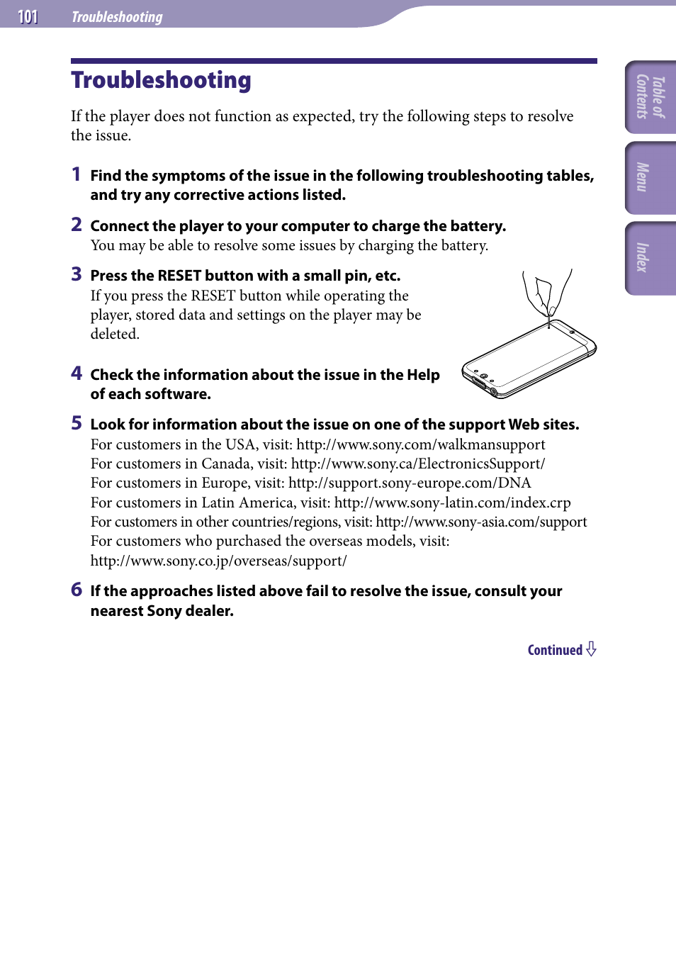 Troubleshooting | Sony NWZ-A726PNK User Manual | Page 101 / 133