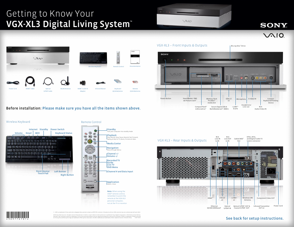 Sony VGX-XL3 User Manual | 2 pages