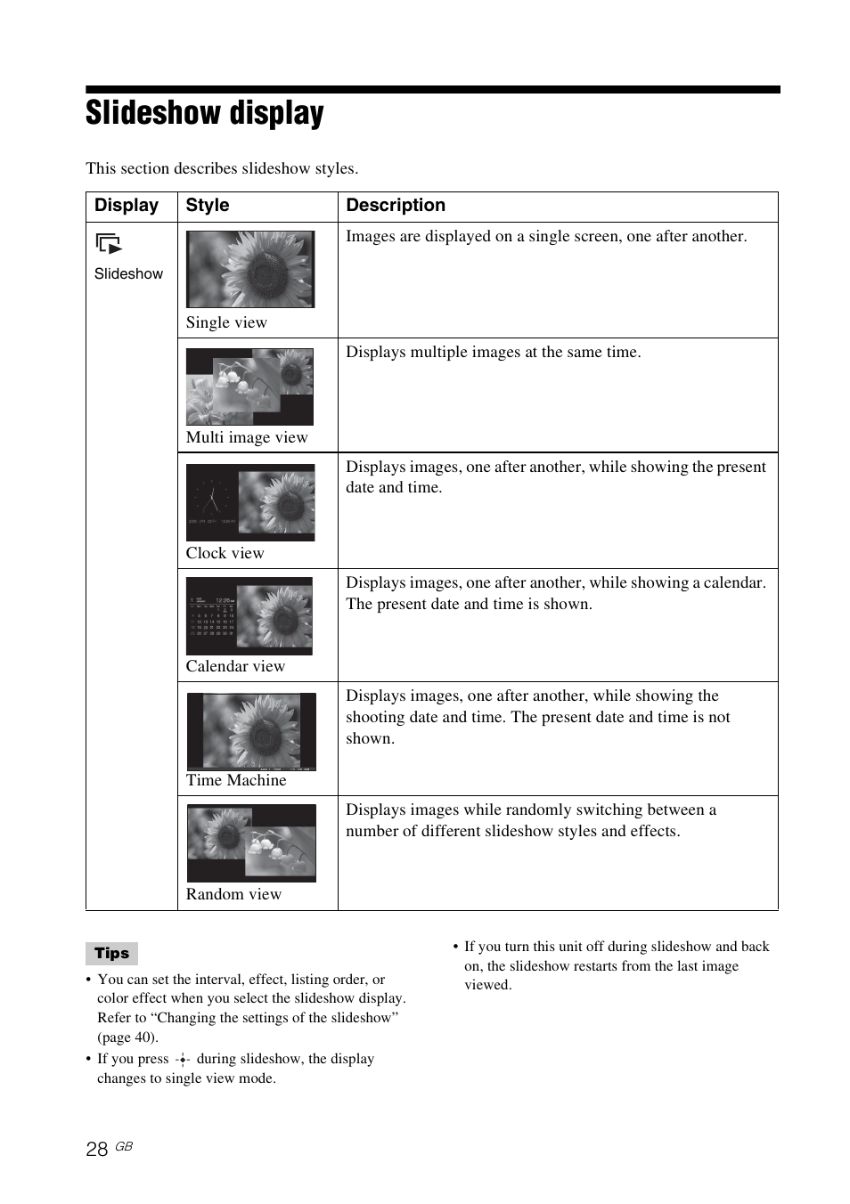 Slideshow display, Ge 28) | Sony DPP-F700 User Manual | Page 28 / 109