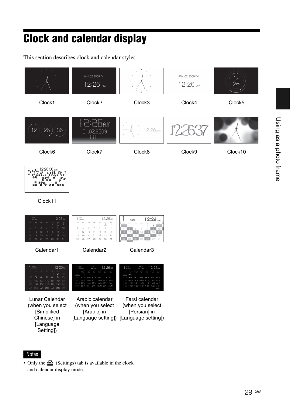 Clock and calendar display, Ge 29) | Sony DPP-F700 User Manual | Page 29 / 109