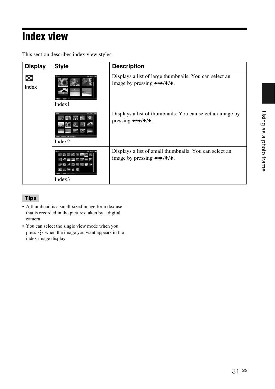 Index view, Ge 31) | Sony DPP-F700 User Manual | Page 31 / 109