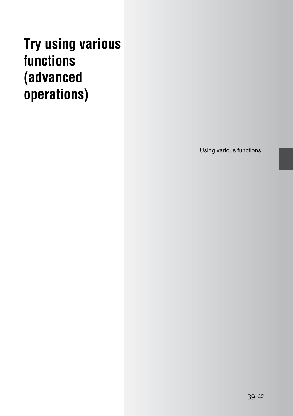 Try using variousfunctions(advancedoperations), Using various functions, Try using various functions (advanced operations) | Sony DPP-F700 User Manual | Page 39 / 109