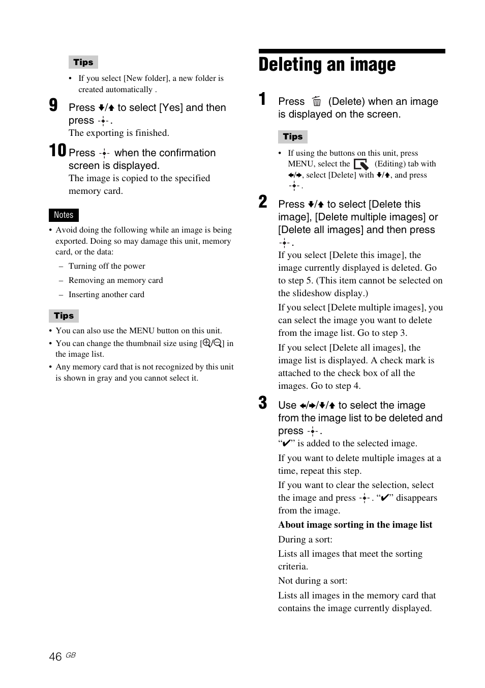 Deleting an image, Age 46 | Sony DPP-F700 User Manual | Page 46 / 109