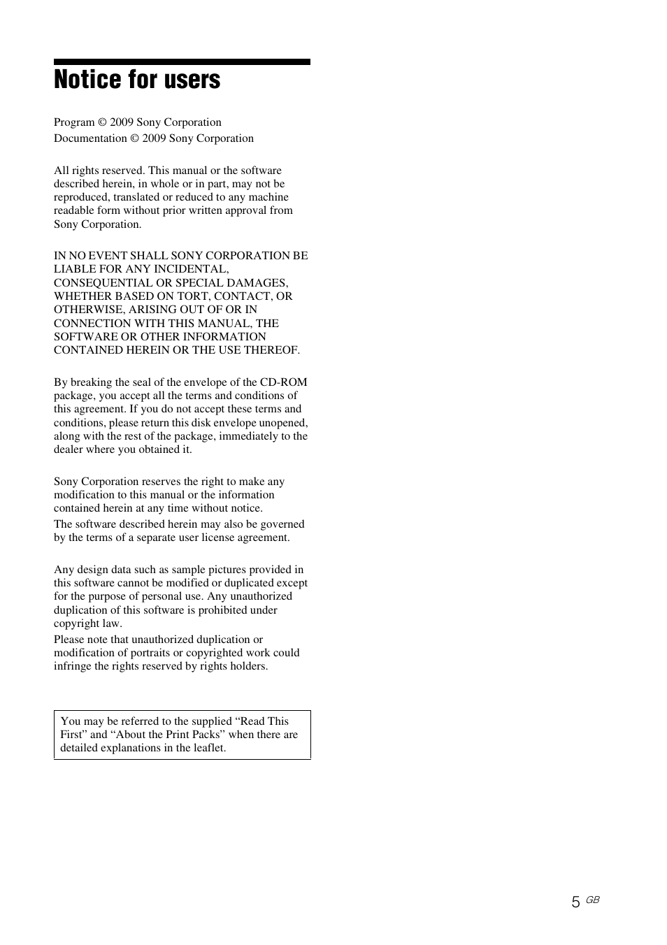 Notice for users | Sony DPP-F700 User Manual | Page 5 / 109