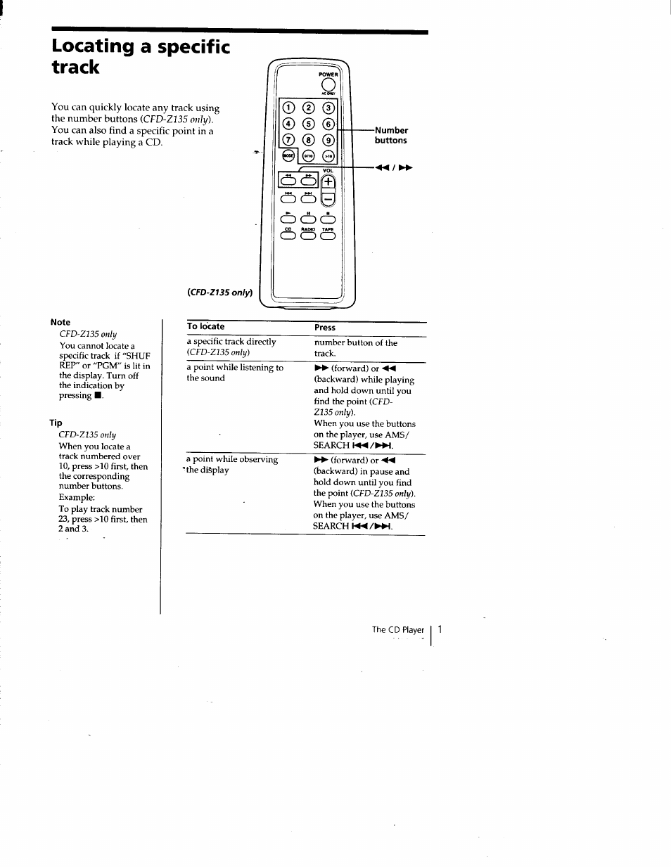 Cd cd, Cd cd cd, Oocd | Locating a specific track | Sony CFD-Z135 User Manual | Page 13 / 26