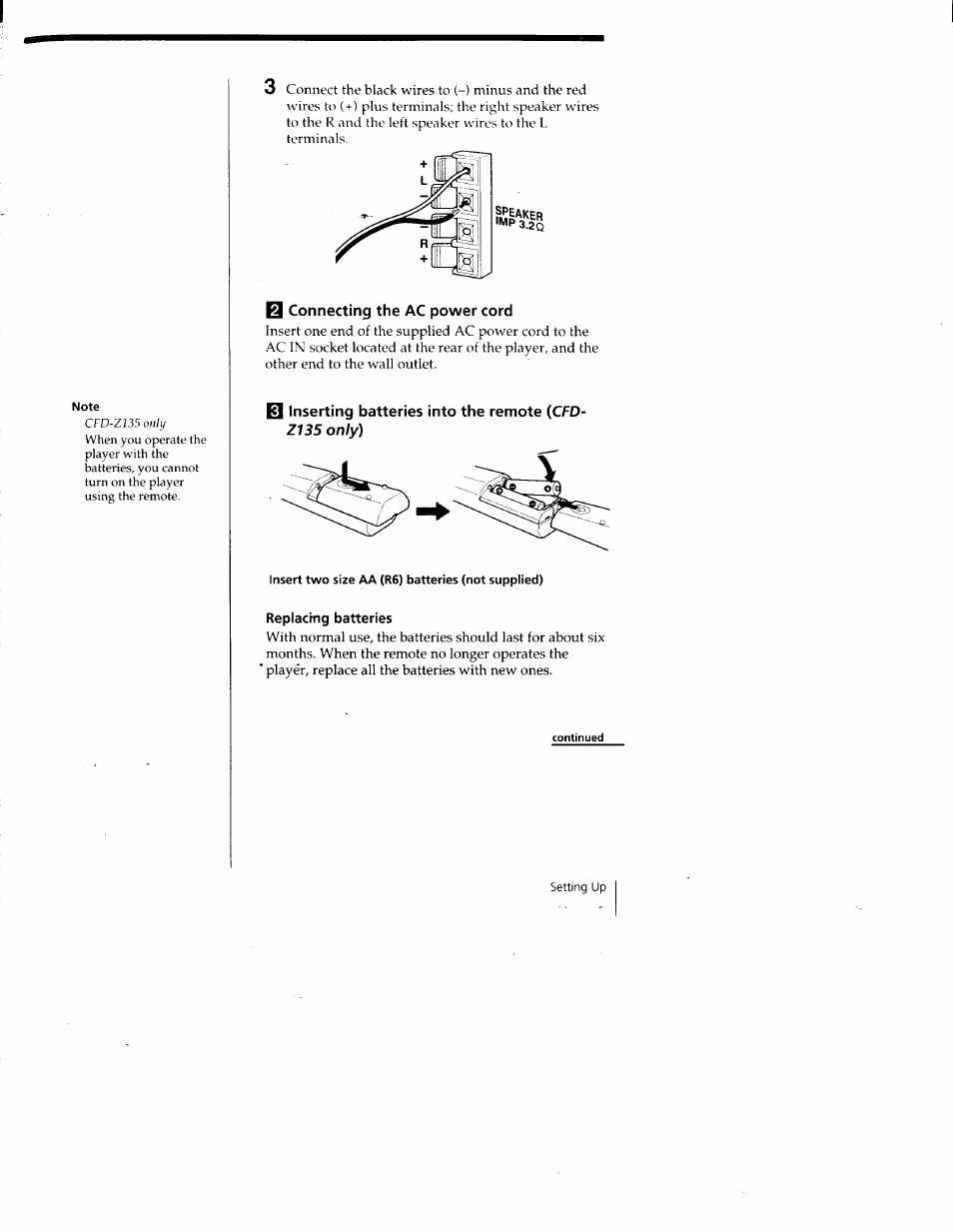 B connecting the ac power cord, Z135 only) | Sony CFD-Z135 User Manual | Page 17 / 26