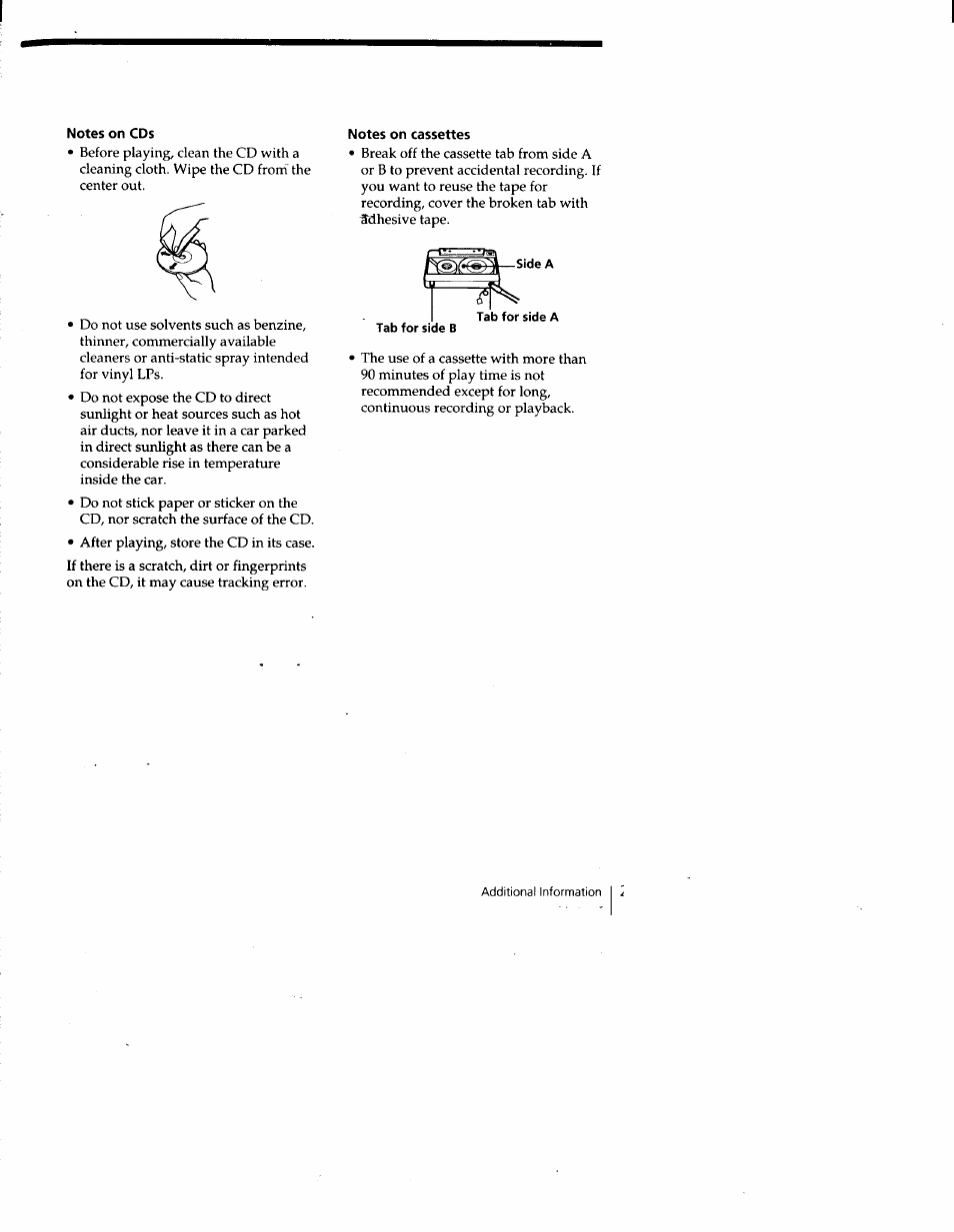 Notes on cds, Notes on cassettes | Sony CFD-Z135 User Manual | Page 21 / 26