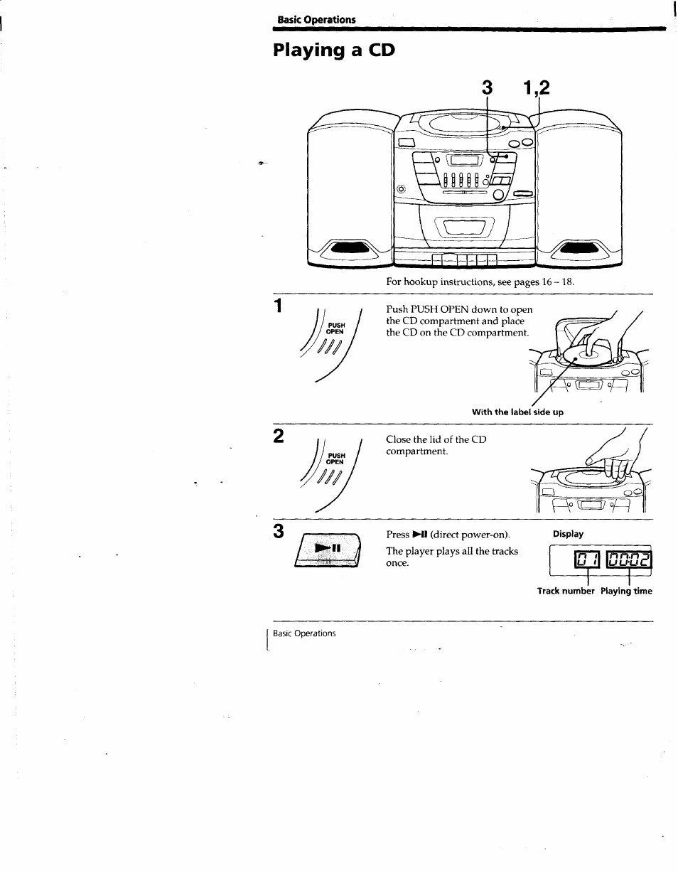 Basic operations, Playing a cd | Sony CFD-Z135 User Manual | Page 4 / 26