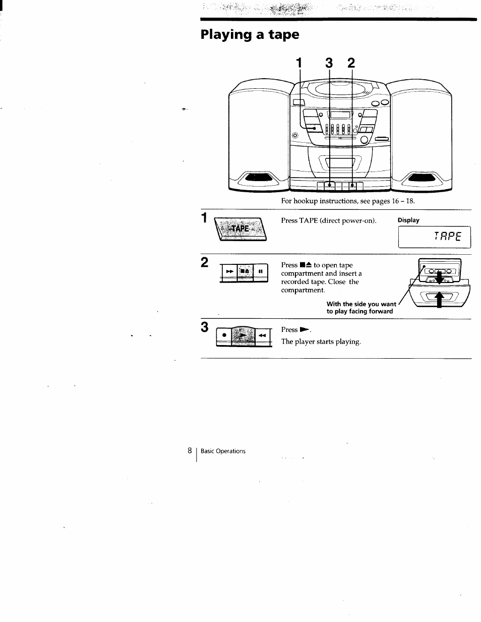 Playing a tape | Sony CFD-Z135 User Manual | Page 8 / 26