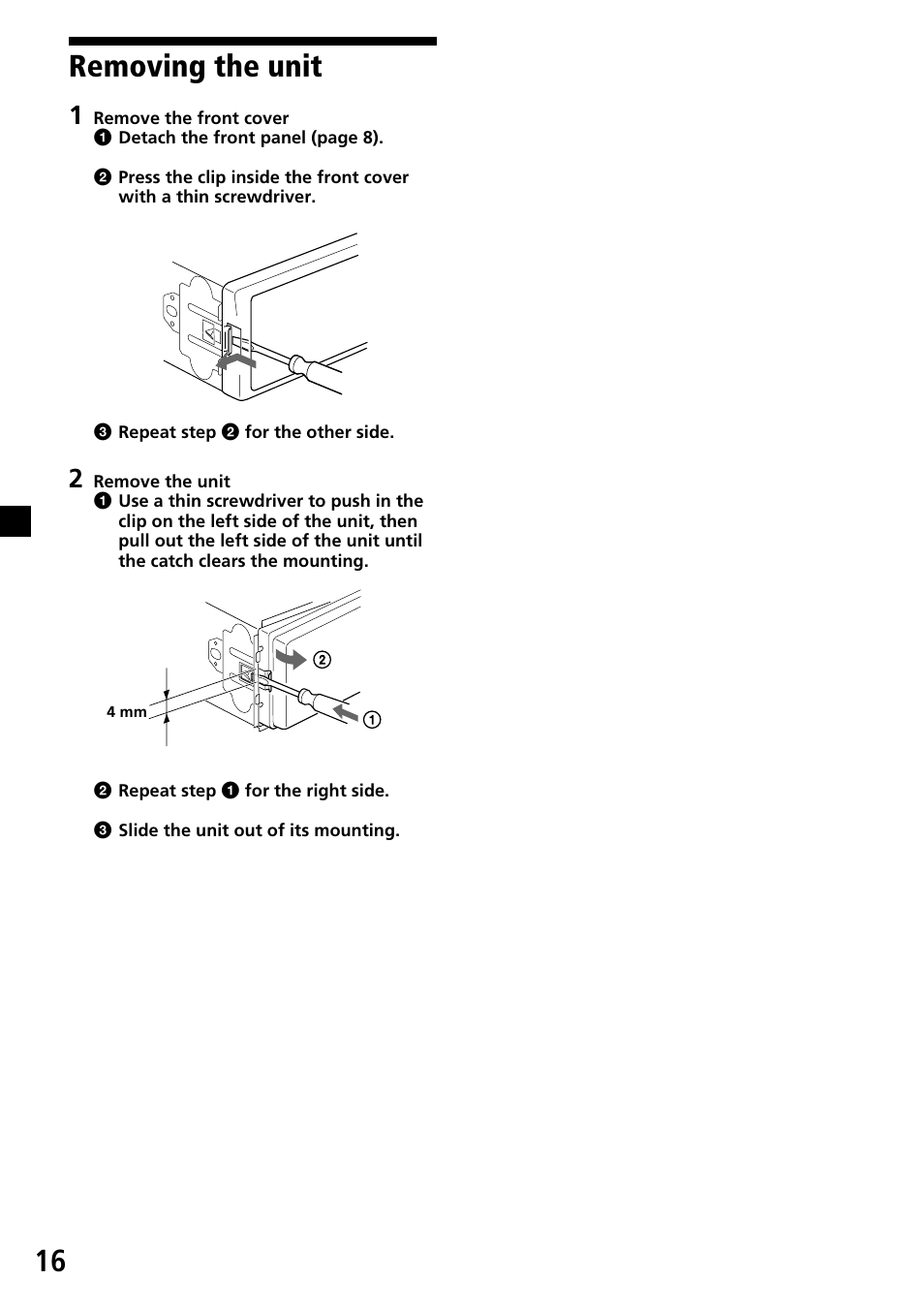 Removing the unit | Sony CDX-L450X User Manual | Page 16 / 56