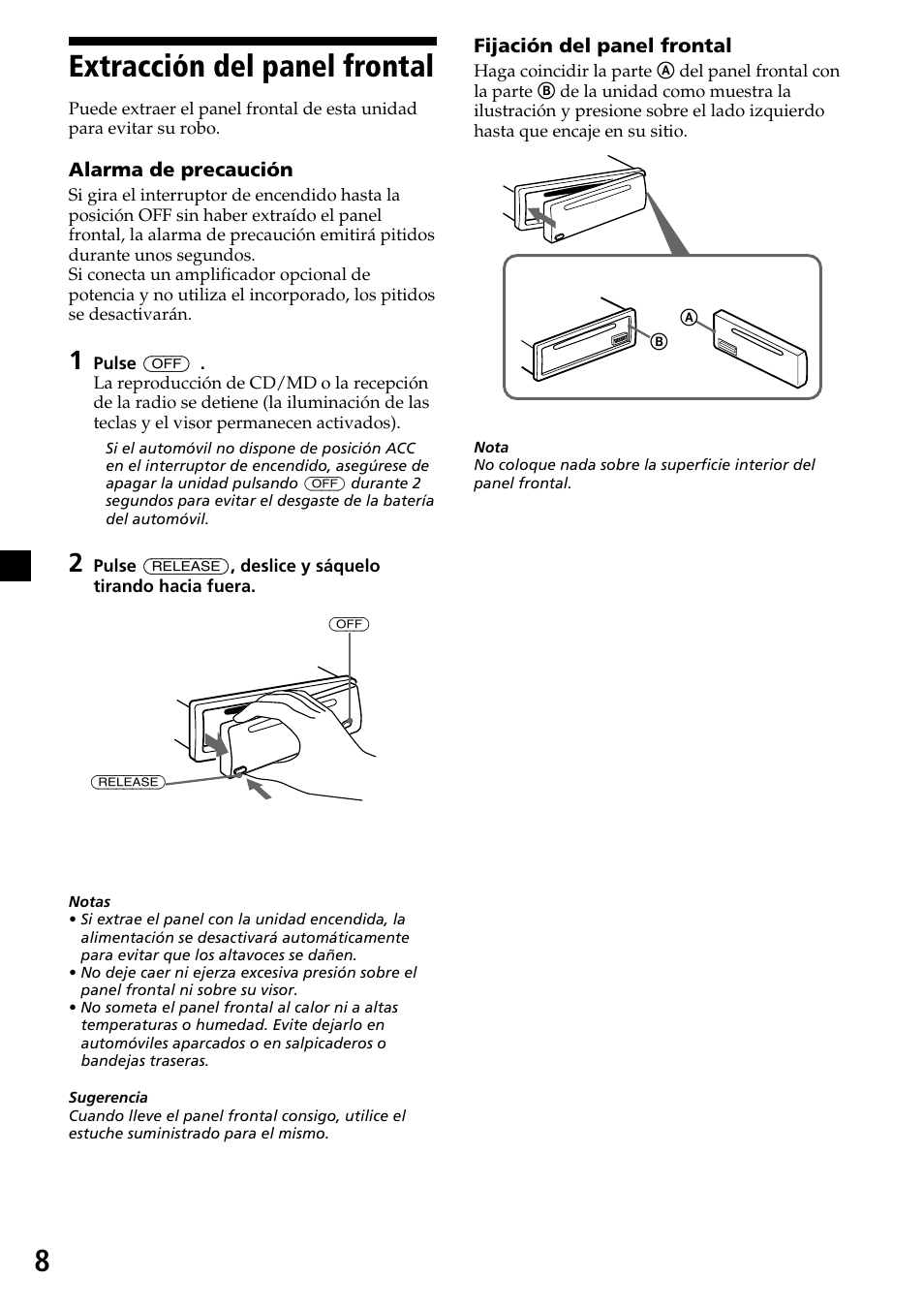 Extracción del panel frontal | Sony CDX-L450X User Manual | Page 26 / 56