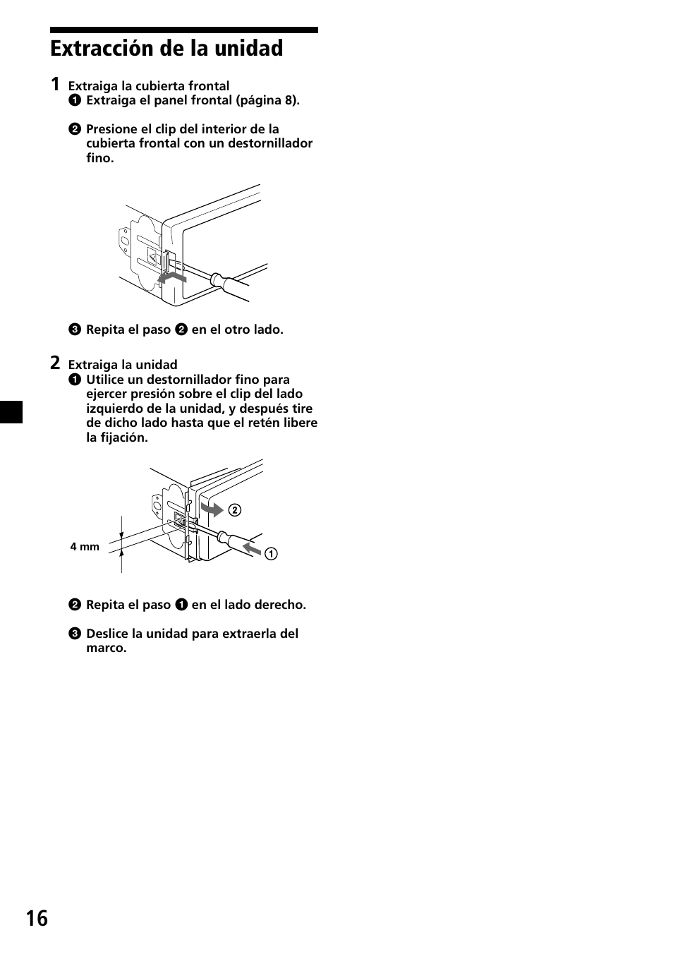 Extracción de la unidad | Sony CDX-L450X User Manual | Page 34 / 56