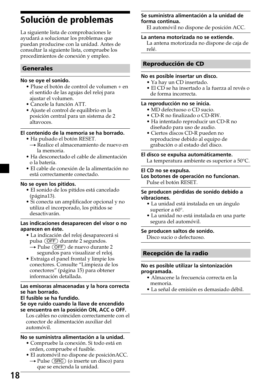 Solución de problemas | Sony CDX-L450X User Manual | Page 36 / 56