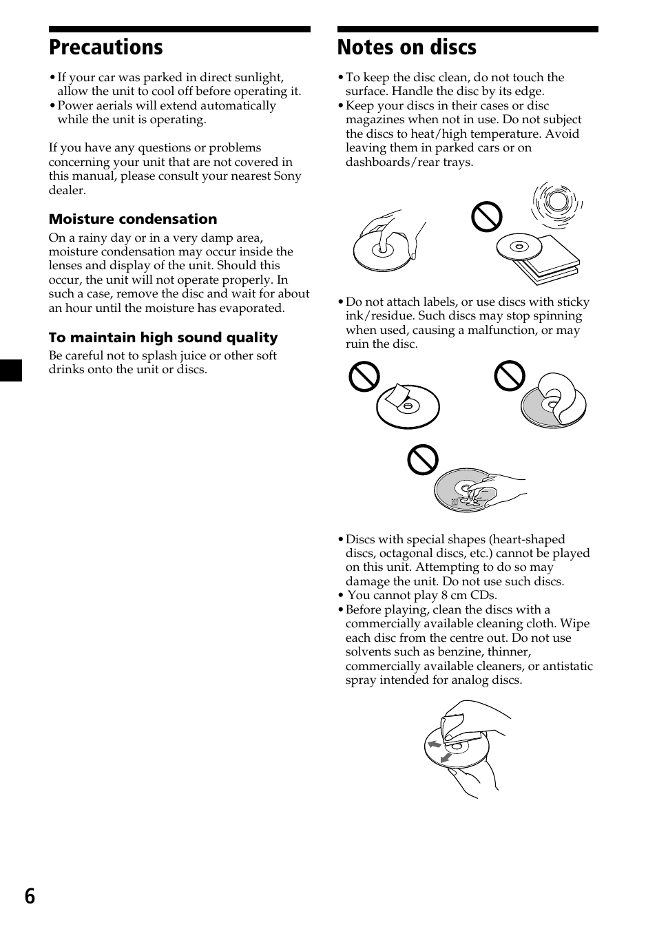 6precautions | Sony CDX-L450X User Manual | Page 6 / 56