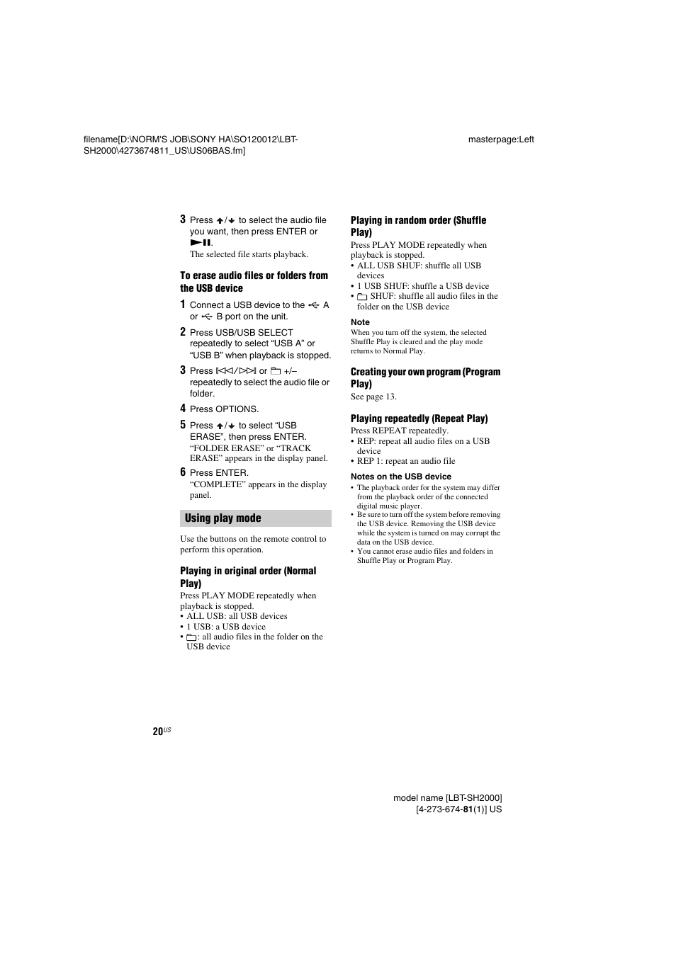 Sony LBT-SH2000 User Manual | Page 20 / 72