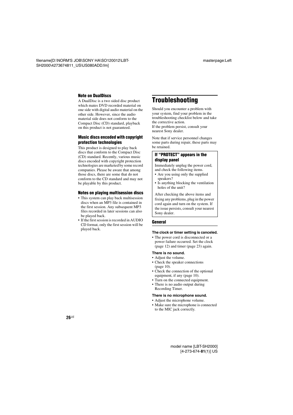 Troubleshooting | Sony LBT-SH2000 User Manual | Page 26 / 72