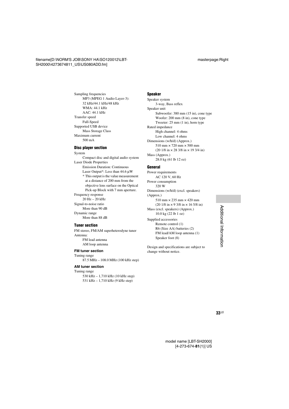 Sony LBT-SH2000 User Manual | Page 33 / 72